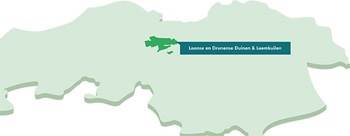 Kaart van Noord-Brabant met weergave van gebied Loonse & Drunense Duinen.